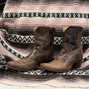 Studded Sonora Distressed Brown Leather Western Booties